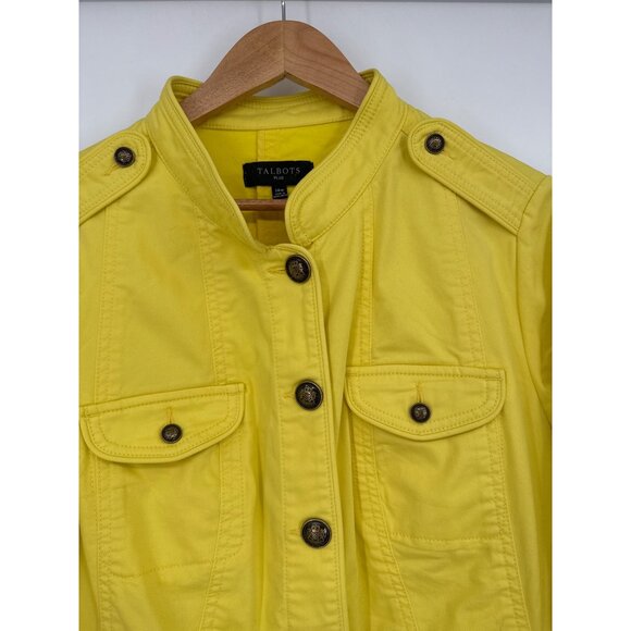 Talbots Plus Womens Yellow military denim Jacket Size 14W Cotton stretch - Picture 2 of 7